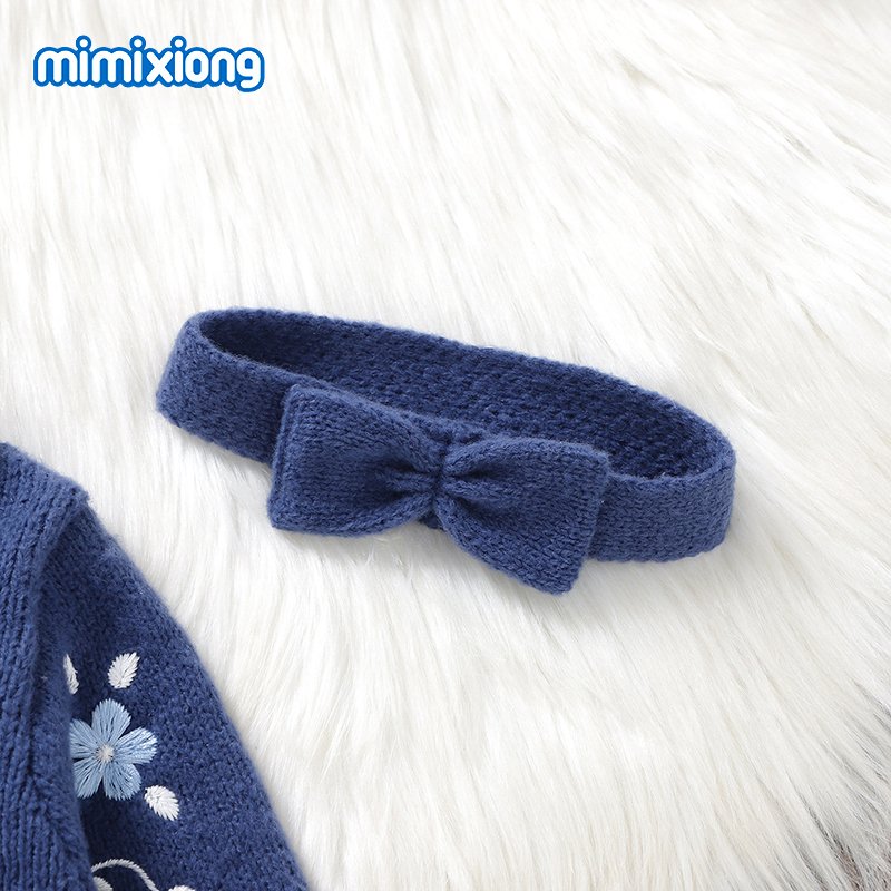 mimixiong High Quality Baby Clothing Set Embroidery Floral Knitted Long Sleeve Baby Romper Set