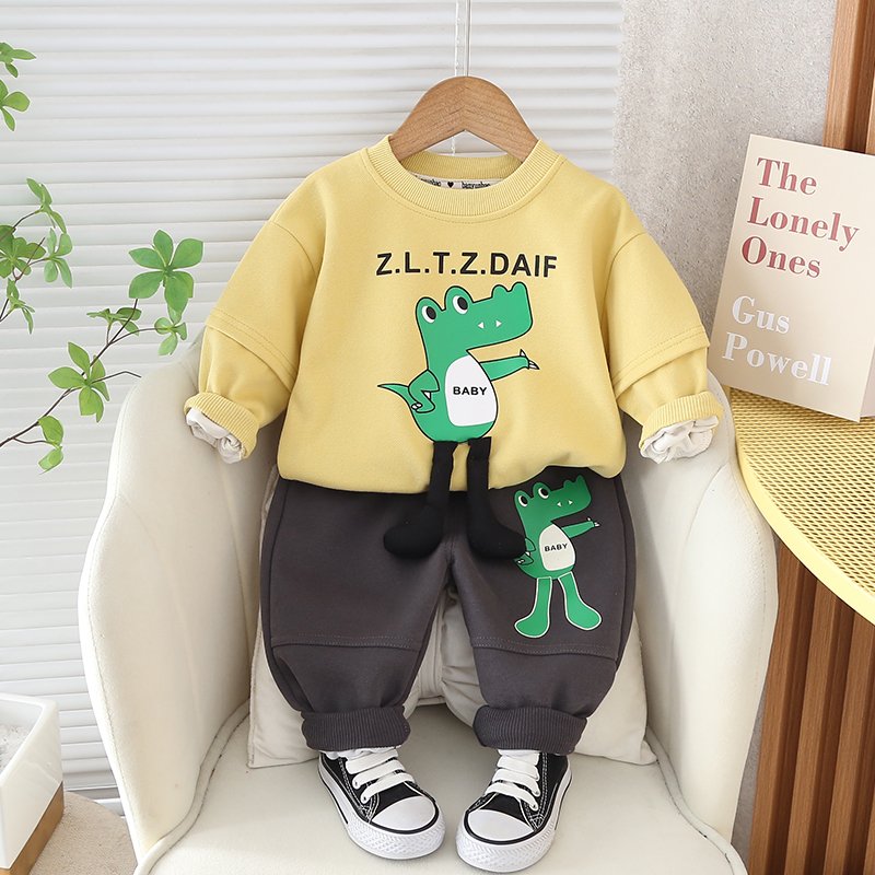 Boys Clothing Sets Casual Cotton Jacket & Pants Long Sleeves Printed Two-Piece Set for 5-6 Years