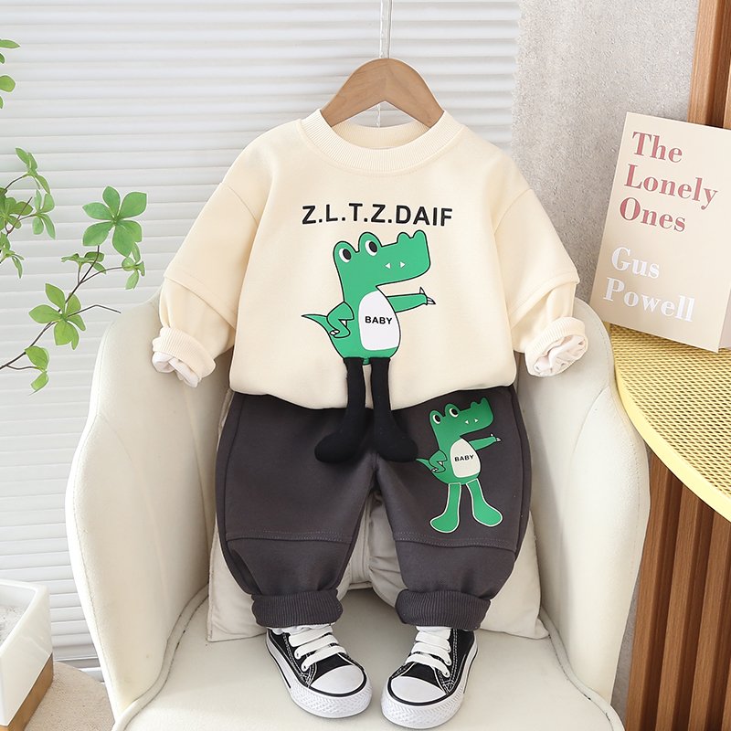 Boys Clothing Sets Casual Cotton Jacket & Pants Long Sleeves Printed Two-Piece Set for 5-6 Years