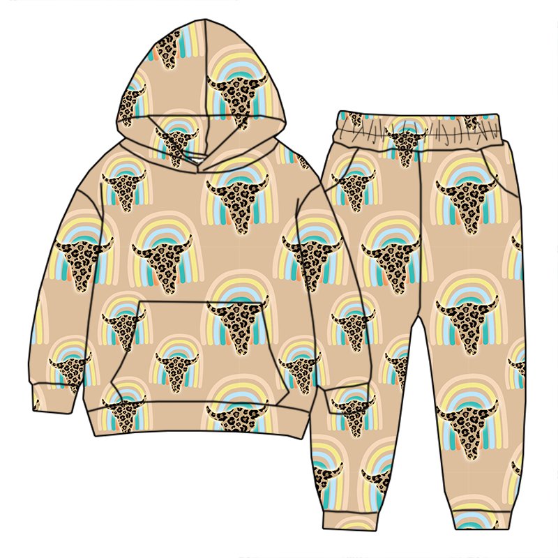 Fashion custom wholesale boys long-sleeved hoodie two-piece set Children jogger pants Everyday and holiday casual wear