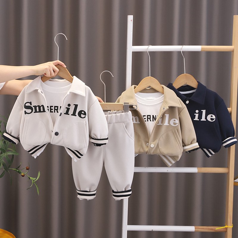 Boys 2024 new autumn set 1-5 years old 4 boys baby 3 clothes baby sports letter three piece set