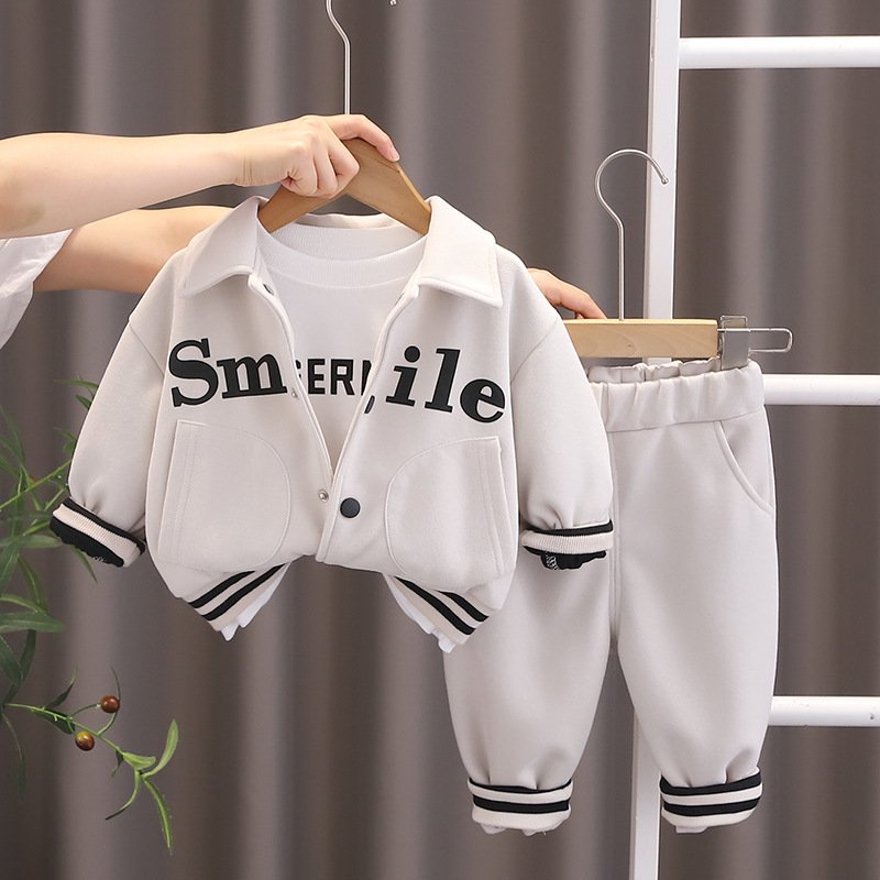 Boys 2024 new autumn set 1-5 years old 4 boys baby 3 clothes baby sports letter three piece set