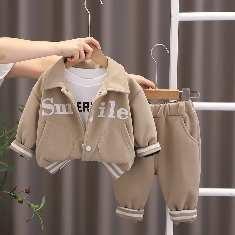 Boys 2024 new autumn set 1-5 years old 4 boys baby 3 clothes baby sports letter three piece set