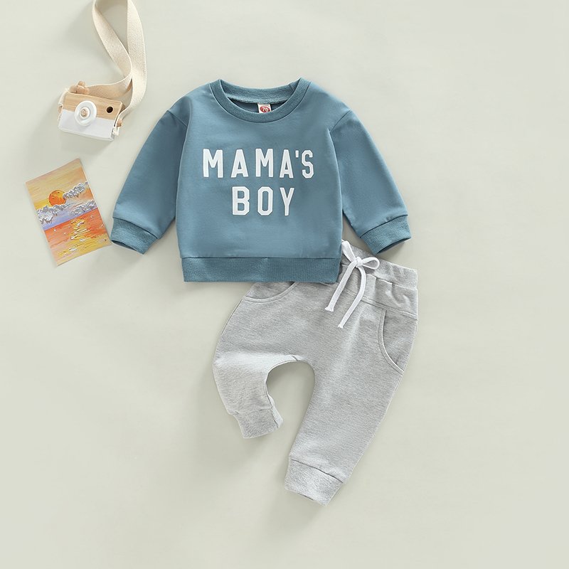 Fall Winter Toddler Baby Boys Tracksuit Clothes Set MAMA'S BOY Letter Sweatshirt Jogger Pant 2pcs Boy Sweatsuit Clothing Set