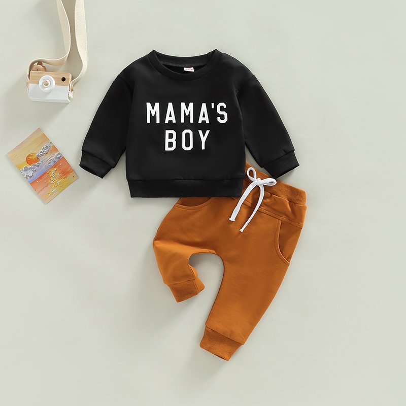 Fall Winter Toddler Baby Boys Tracksuit Clothes Set MAMA'S BOY Letter Sweatshirt Jogger Pant 2pcs Boy Sweatsuit Clothing Set