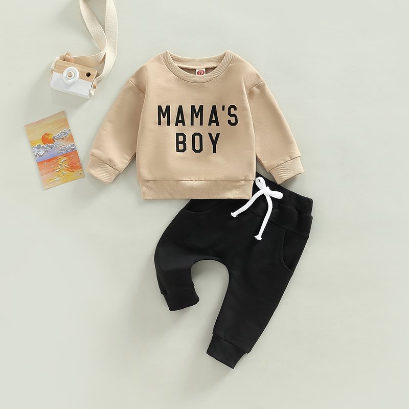 Fall Winter Toddler Baby Boys Tracksuit Clothes Set MAMA'S BOY Letter Sweatshirt Jogger Pant 2pcs Boy Sweatsuit Clothing Set