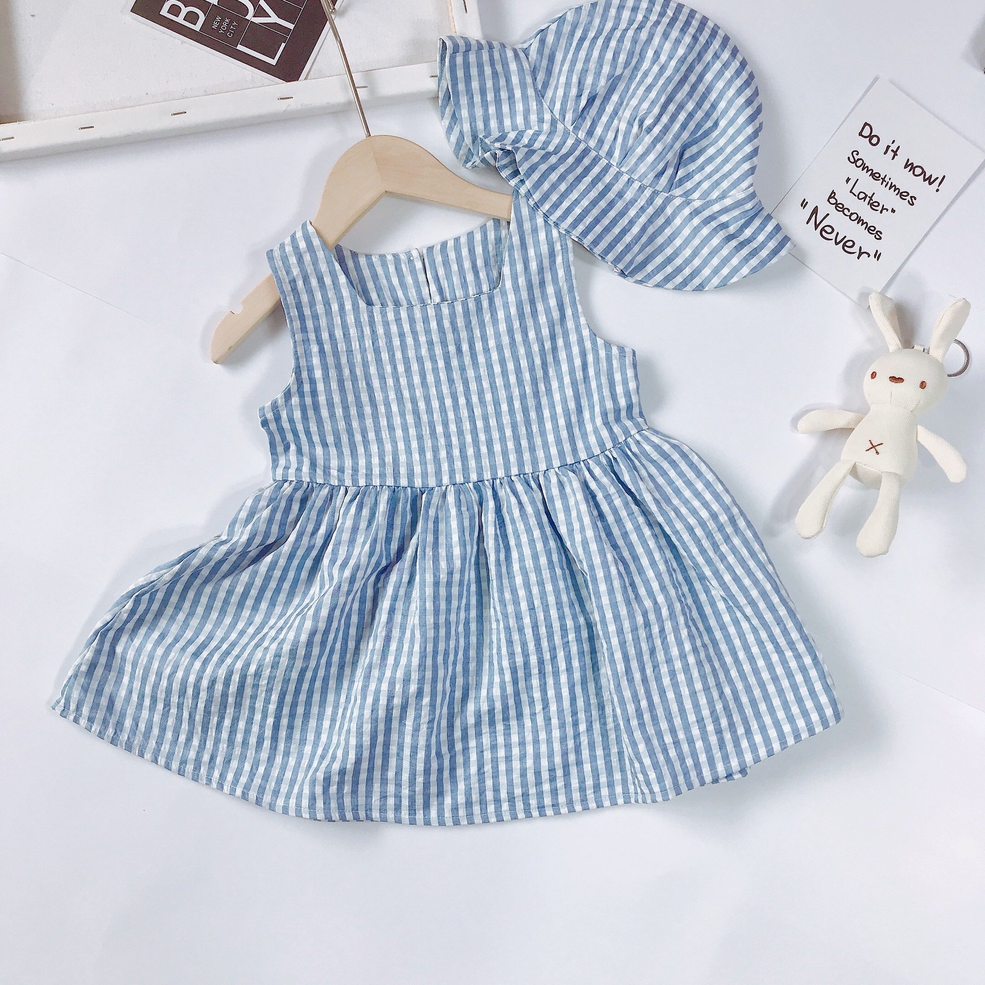 Wholesale Custom Cotton Boys And Girls Clothing Sets Striped Dress With Hat Polo Shirt 2Pcs Suit Brother And Sister Clothes 2023