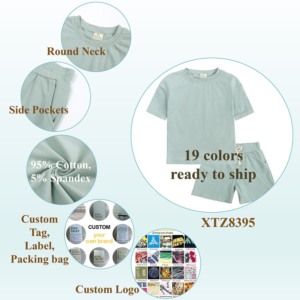custom kids clothing sets cotton summer toddler boys clothes set girls 2 pcs outfits wholesale children's clothing