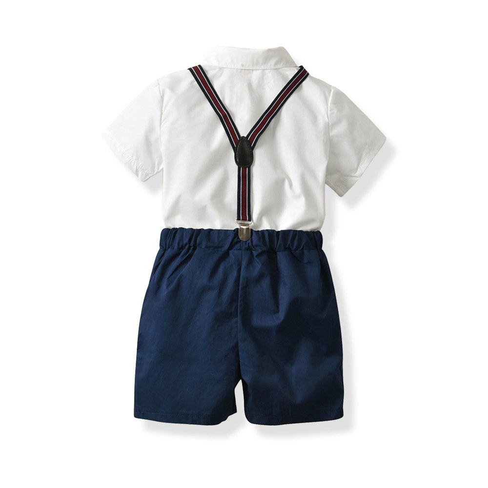 Wholesale New Style Kids Clothing Suit Fashion Gentleman Short Sleeve Shirt Short Overalls Boy Clothing Sets With Tie
