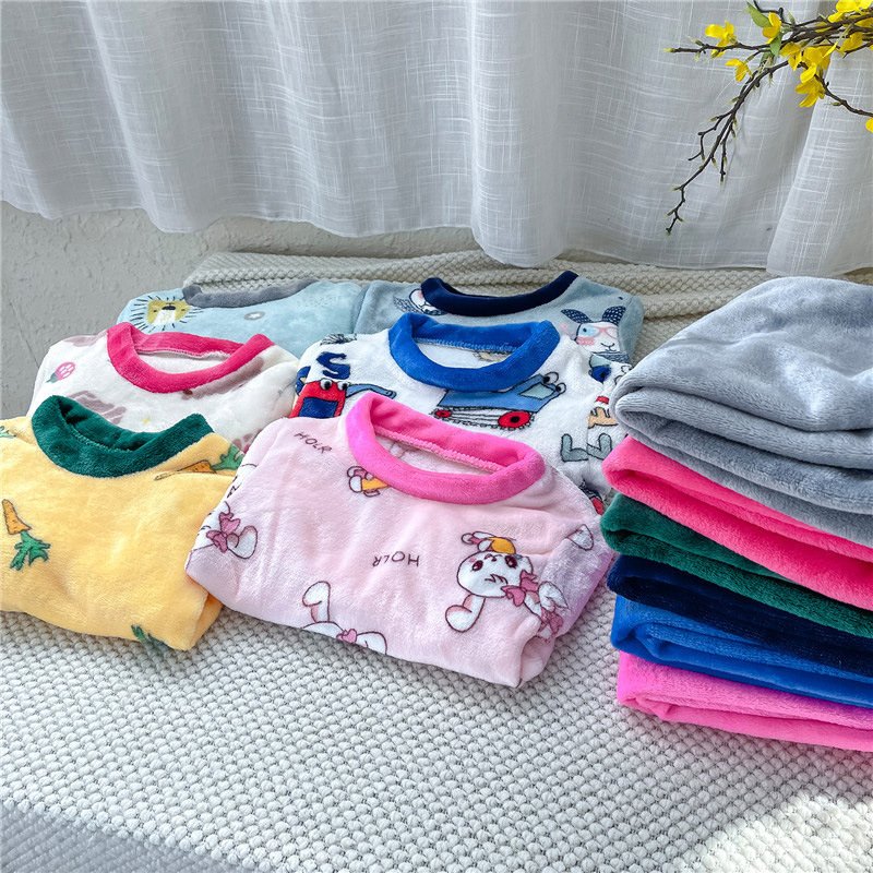 Children's flannel pajama set New baby plush and thickened home clothing underwear set