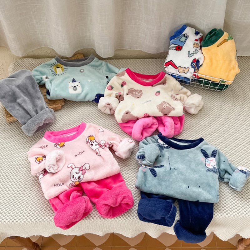 Children's flannel pajama set New baby plush and thickened home clothing underwear set