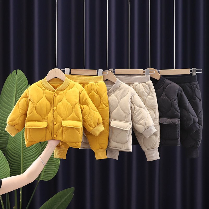 Cute Baby Quilted Warm Coat Pant Wholesale Boutique Kids Toddler Boys Clothing Casual Set 3-4 Years For Winter 2024