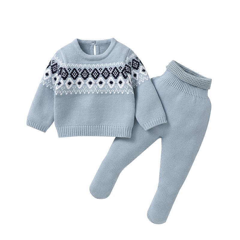 New arrival mimixiong Knitted Newborn baby sweaters and footie pants clothes kids knit wear clothing 2pcs sets
