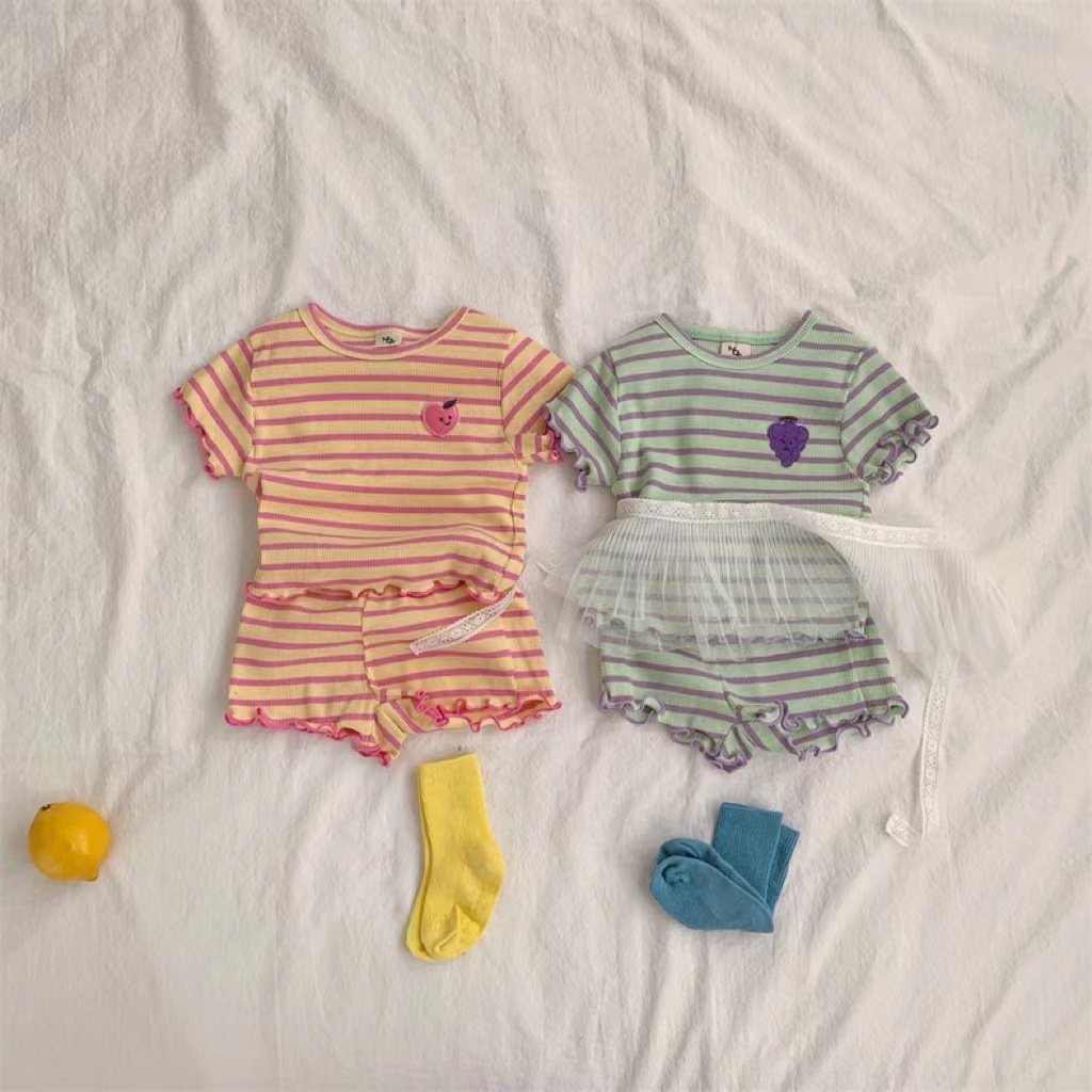 Summer Baby Soft Striped Clothes Set Boy Girl Short Sleeve T Shirt Shorts Set Infant Cotton Casual Outfits