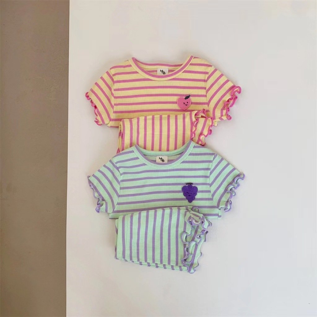 Summer Baby Soft Striped Clothes Set Boy Girl Short Sleeve T Shirt Shorts Set Infant Cotton Casual Outfits