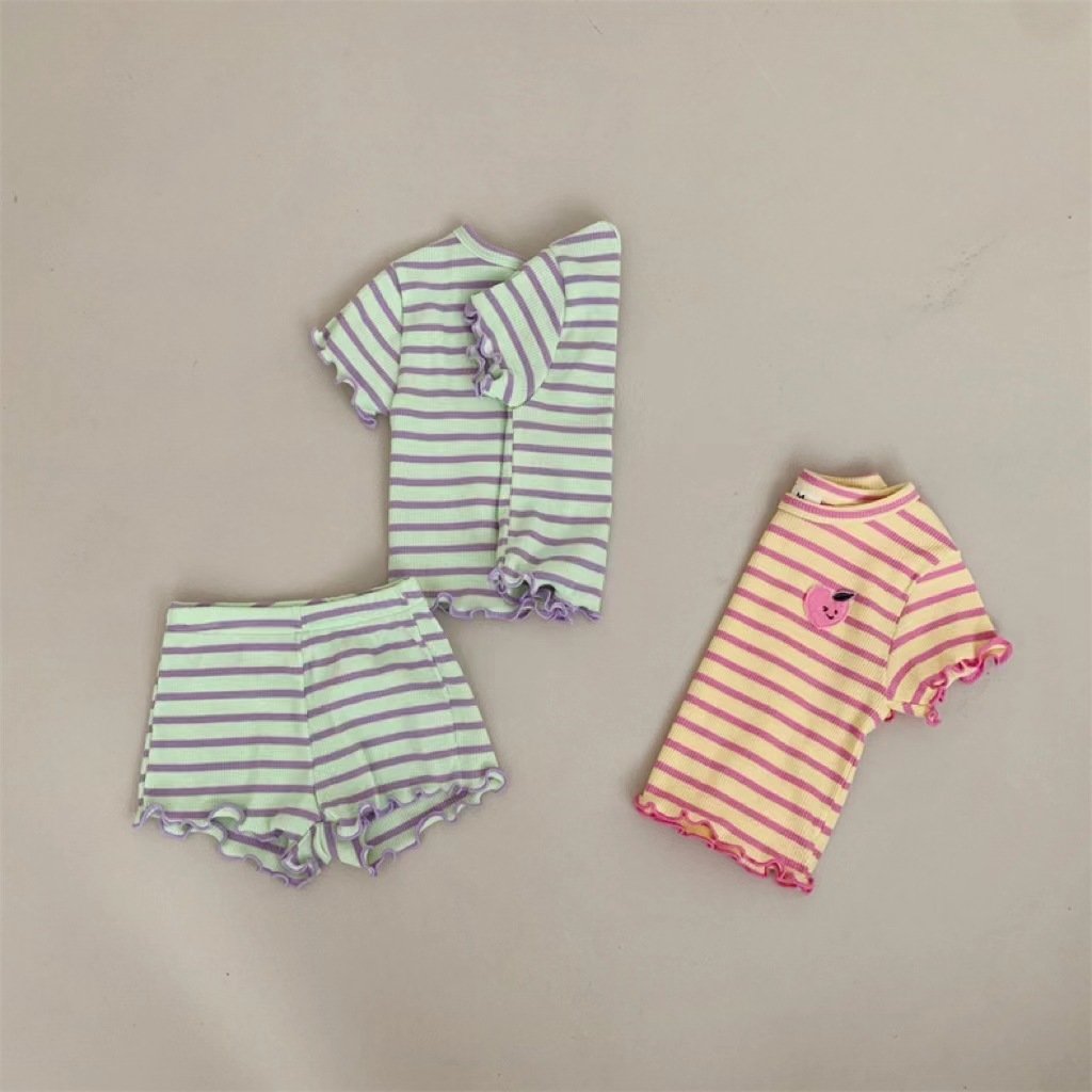 Summer Baby Soft Striped Clothes Set Boy Girl Short Sleeve T Shirt Shorts Set Infant Cotton Casual Outfits