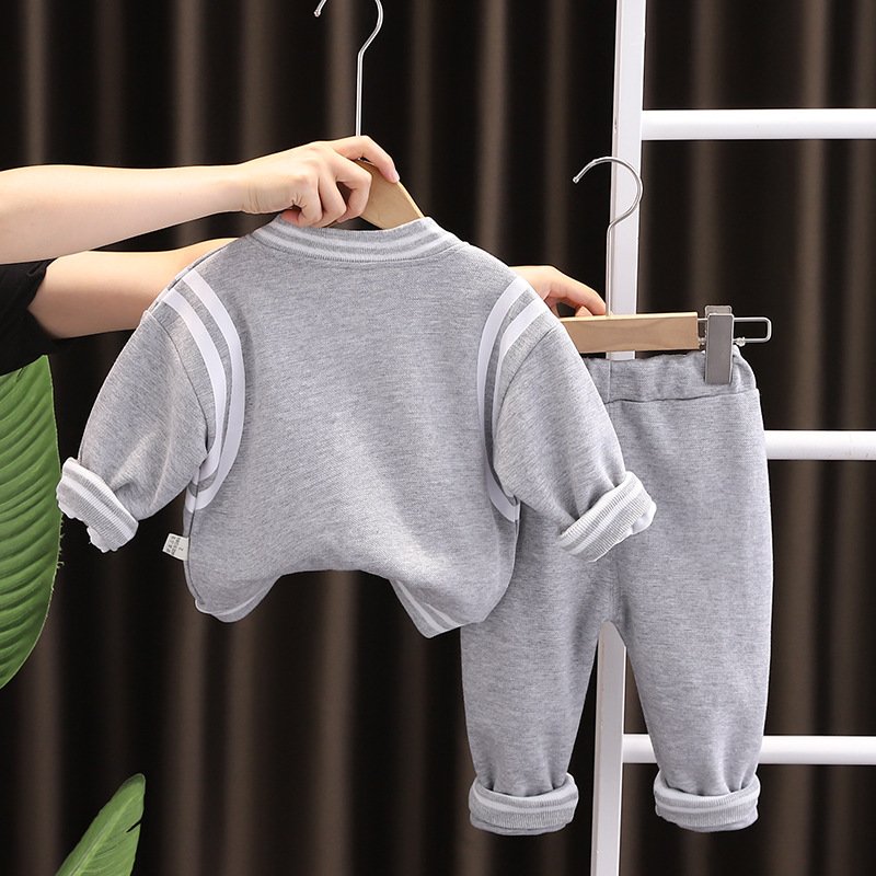 2024 Autumn Children's Casual Suit Long Sleeve Baseball Style Three-Piece Set for Boys Aged 0-5 Years Made of Cotton
