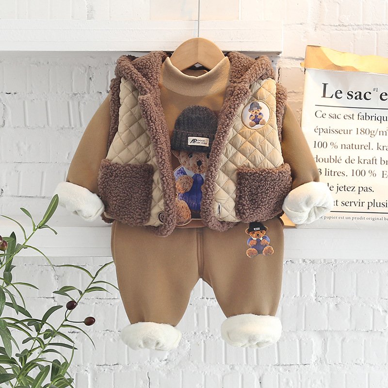 Wholesale 0-3 Years Baby Boy's 3pcs Hoodie Clothing Set Winter Velvet Thick Vests Waistcoat Suit Newborn Fleece Clothes Set