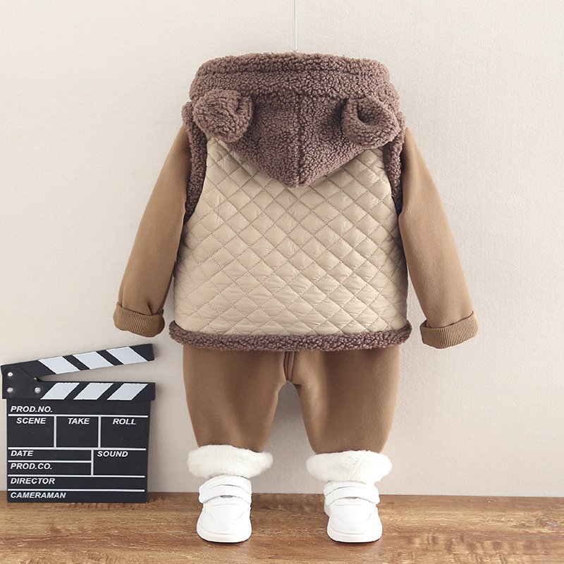 Wholesale 0-3 Years Baby Boy's 3pcs Hoodie Clothing Set Winter Velvet Thick Vests Waistcoat Suit Newborn Fleece Clothes Set