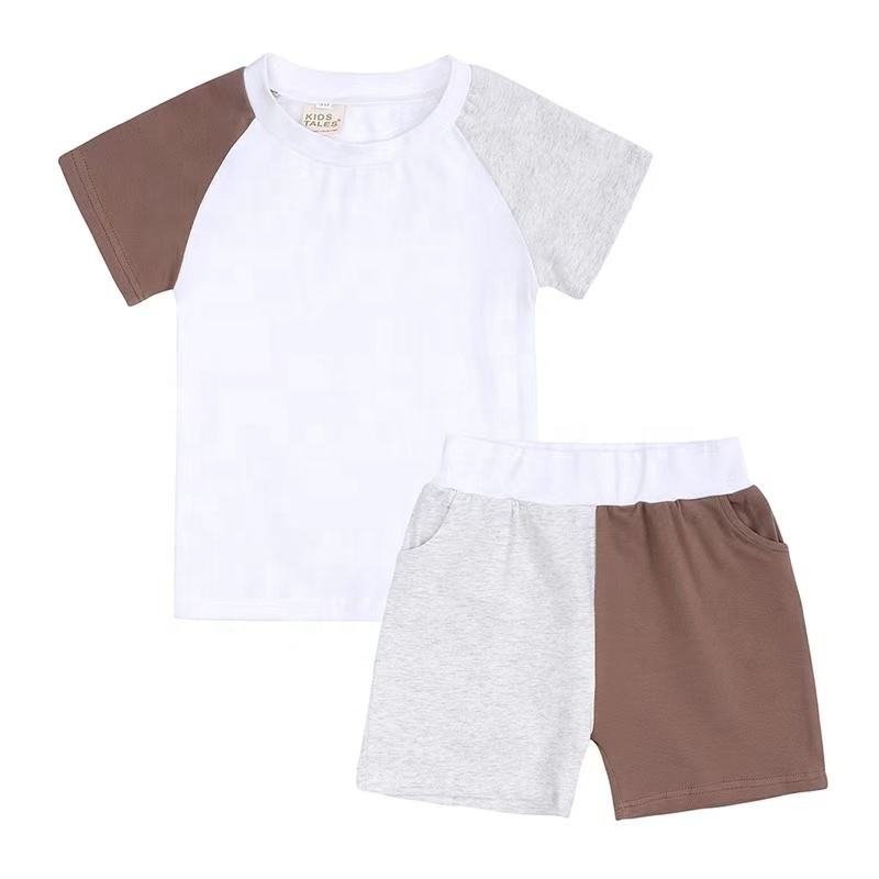 Custom New Arrival Solid Colors Sets for Kids T-Shirt with Matching Shorts High Quality Summer Boys Clothing Sets
