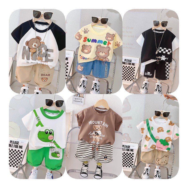 Summer Kids Baby Clothing Set Bohemian Printed Short Sleeve Shirt + Shorts 2 Piece Set Boys Beachwear