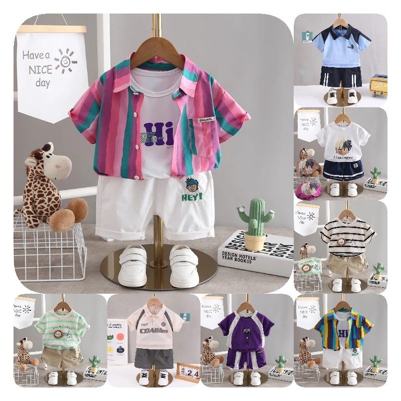 Summer Kids Baby Clothing Set Bohemian Printed Short Sleeve Shirt + Shorts 2 Piece Set Boys Beachwear