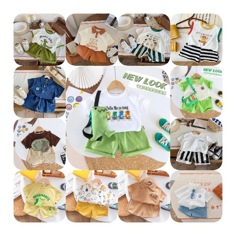 Summer Kids Baby Clothing Set Bohemian Printed Short Sleeve Shirt + Shorts 2 Piece Set Boys Beachwear