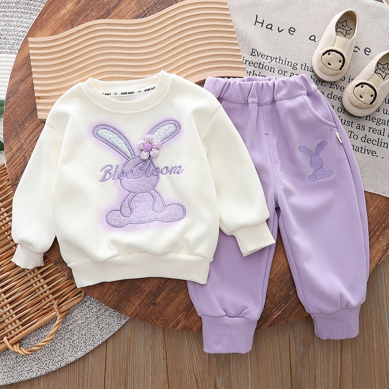 Children's long-sleeved hoodie cartoon set new girls' long-sleeved children's cute two-piece set for baby girls