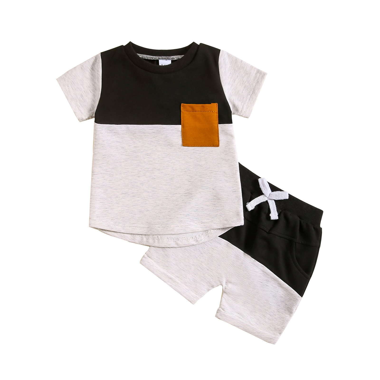 Boys and girls' summer new color blocked round neck short sleeved shorts set with multiple colors