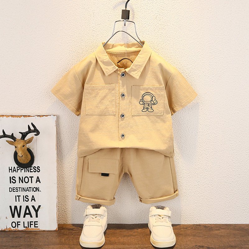 2023 Toddler Kids Clothes Solid Astronaut Newborn Baby Clothes Summer Short-sleeved Shorts Boys Clothing Sets