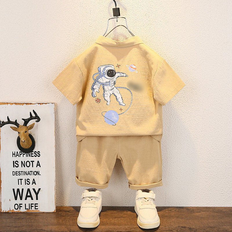 2023 Toddler Kids Clothes Solid Astronaut Newborn Baby Clothes Summer Short-sleeved Shorts Boys Clothing Sets