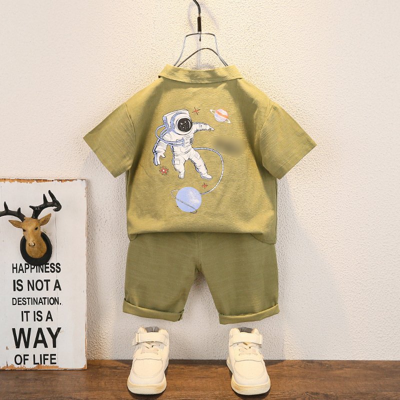 2023 Toddler Kids Clothes Solid Astronaut Newborn Baby Clothes Summer Short-sleeved Shorts Boys Clothing Sets