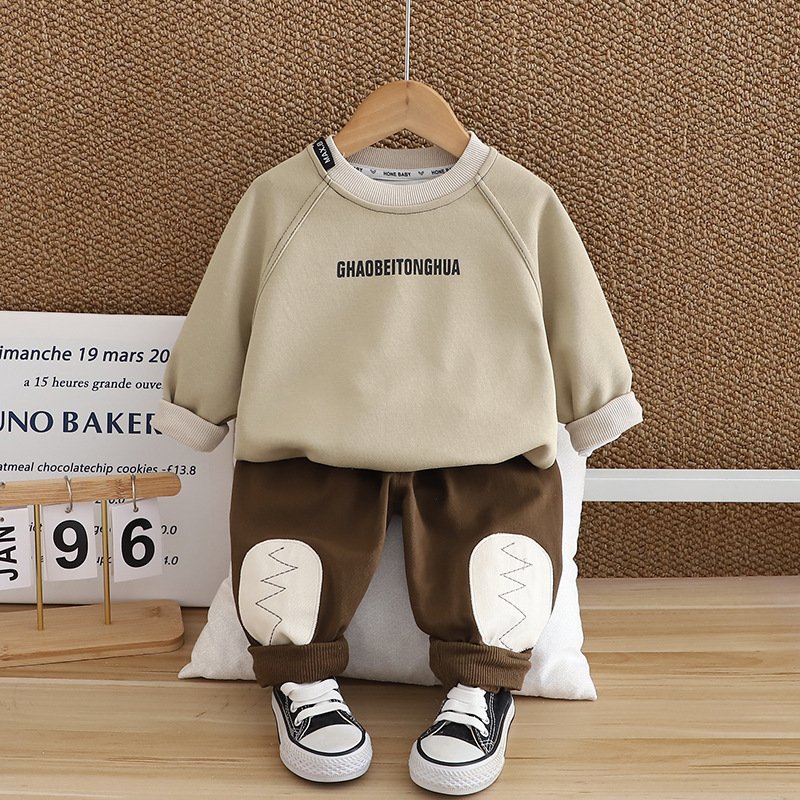 Casual autumn Kids Clothing Set Solid Pattern Style Children's long-sleeved hoodie set Outfit for boys