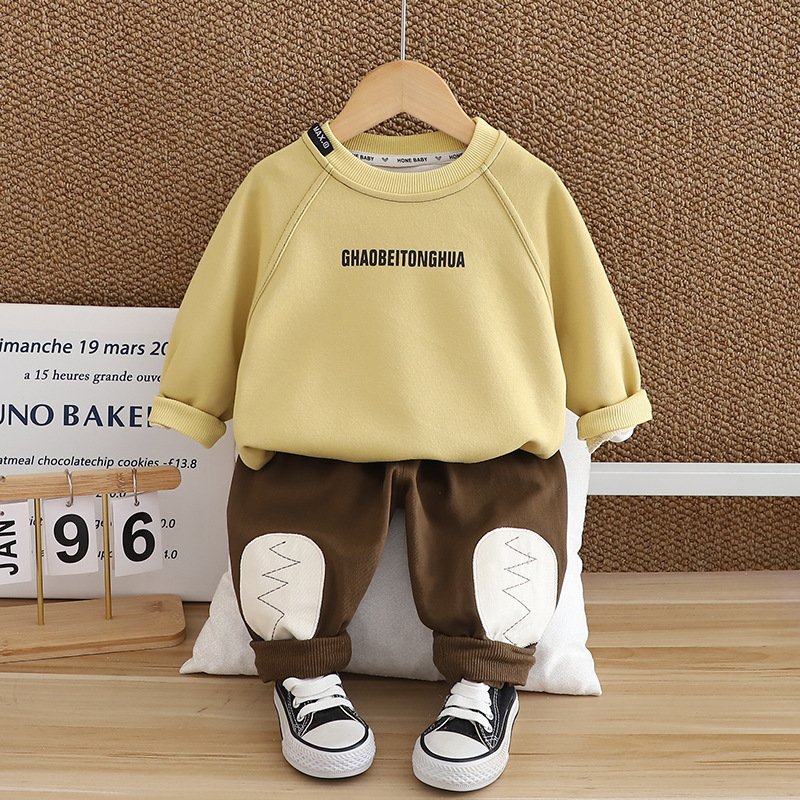 Casual autumn Kids Clothing Set Solid Pattern Style Children's long-sleeved hoodie set Outfit for boys