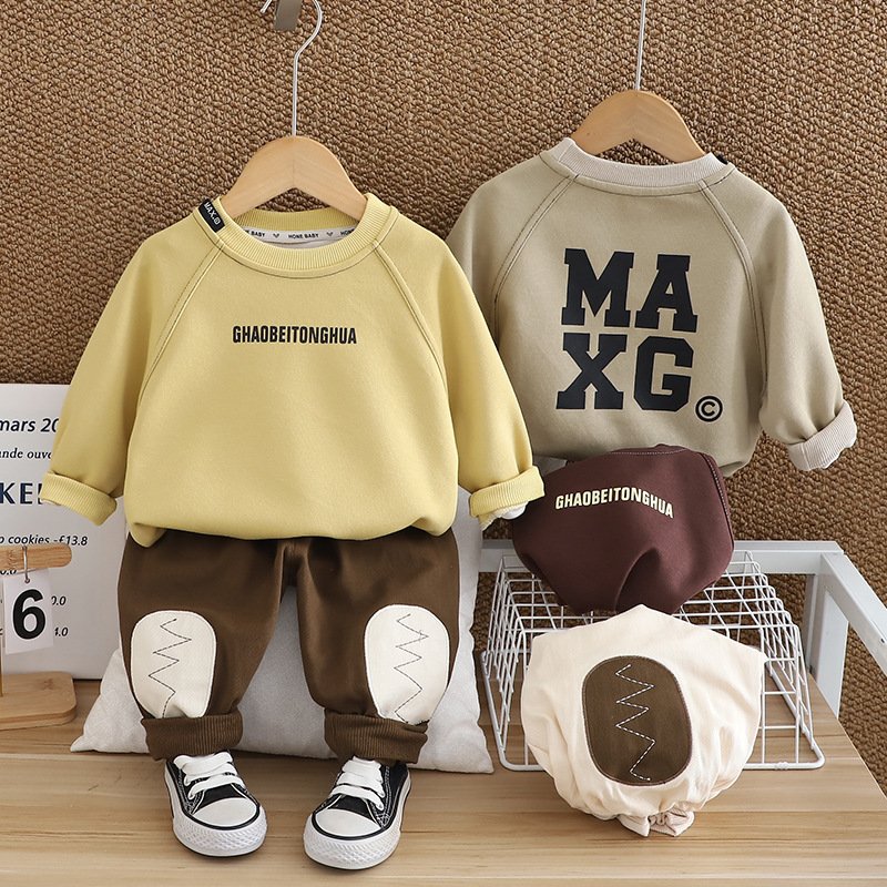 Casual autumn Kids Clothing Set Solid Pattern Style Children's long-sleeved hoodie set Outfit for boys