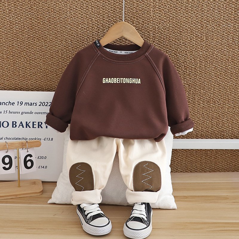 Casual autumn Kids Clothing Set Solid Pattern Style Children's long-sleeved hoodie set Outfit for boys
