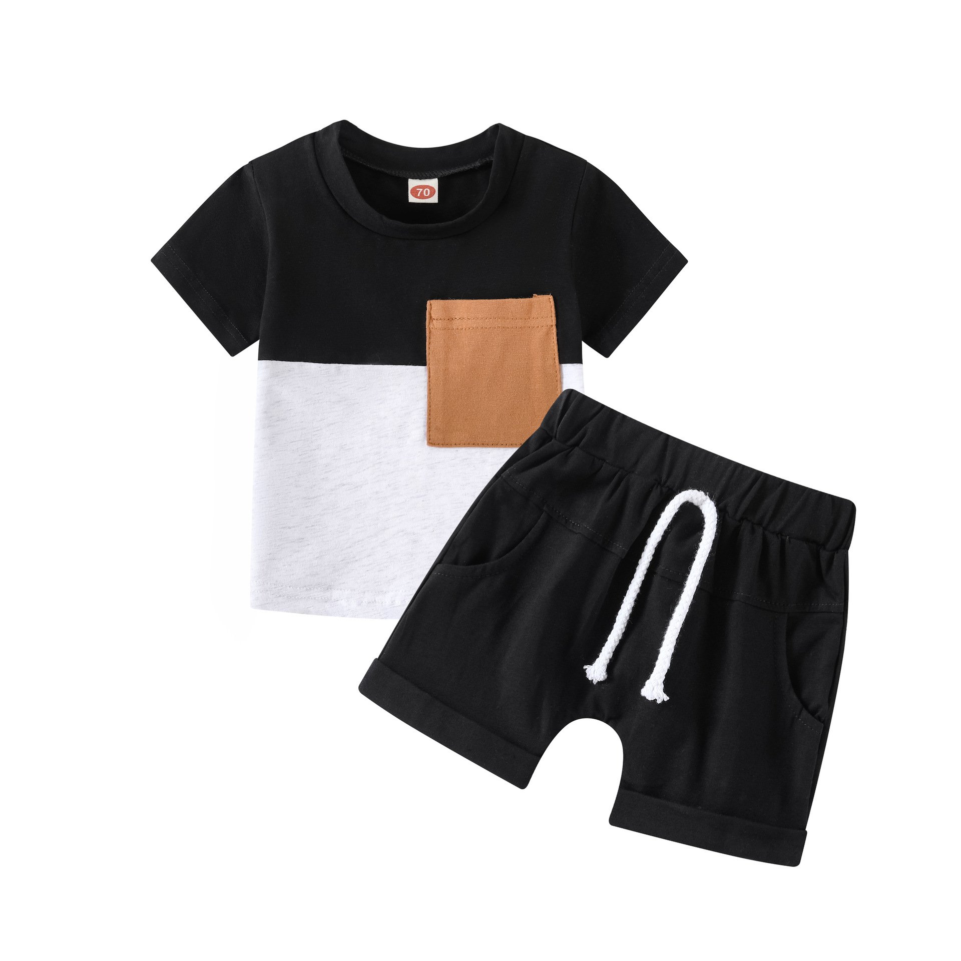 Summer Baby Patchwork Color Pocket Short Sleeve Newborn Casual Boys Clothes Sets