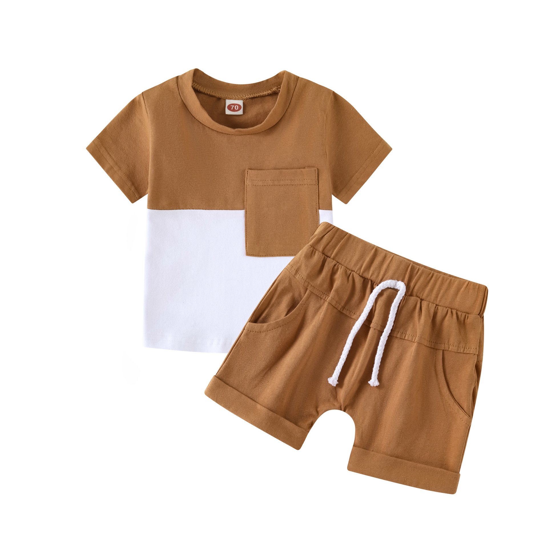 Summer Baby Patchwork Color Pocket Short Sleeve Newborn Casual Boys Clothes Sets
