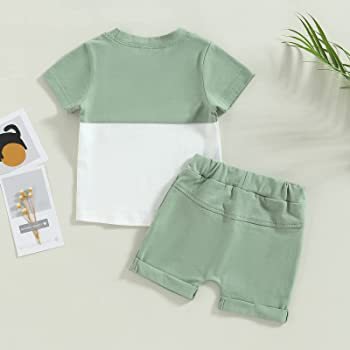 Summer Baby Patchwork Color Pocket Short Sleeve Newborn Casual Boys Clothes Sets