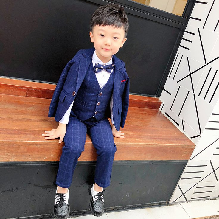 2019 spring autumn children clothing set boys plaid vest three-piece British Gentleman Cute Fashion Birthday Party Set