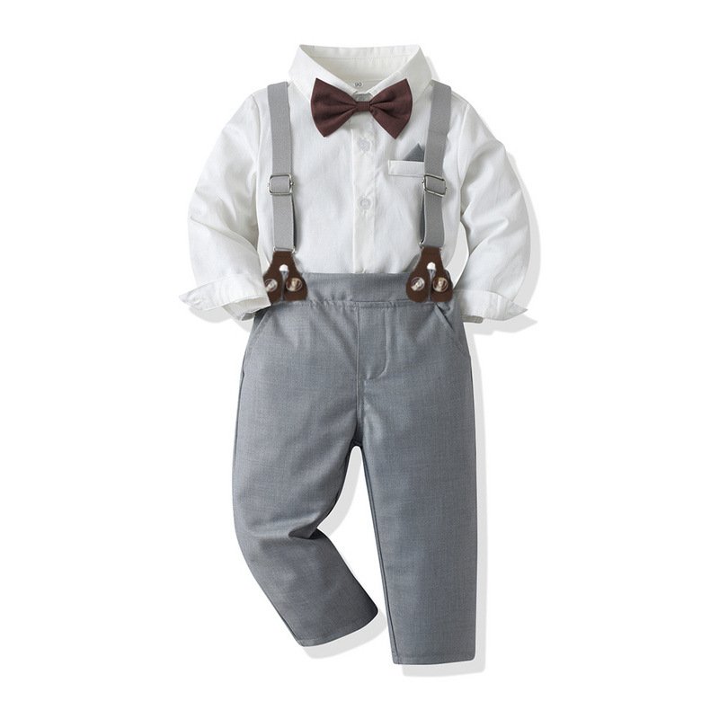 Custom Logo Baby Boy Clothes Bowtie Romper Shirt Suspender Cotton Pants Boy Formal Suit Children's Trousers Clothing Outfit sets