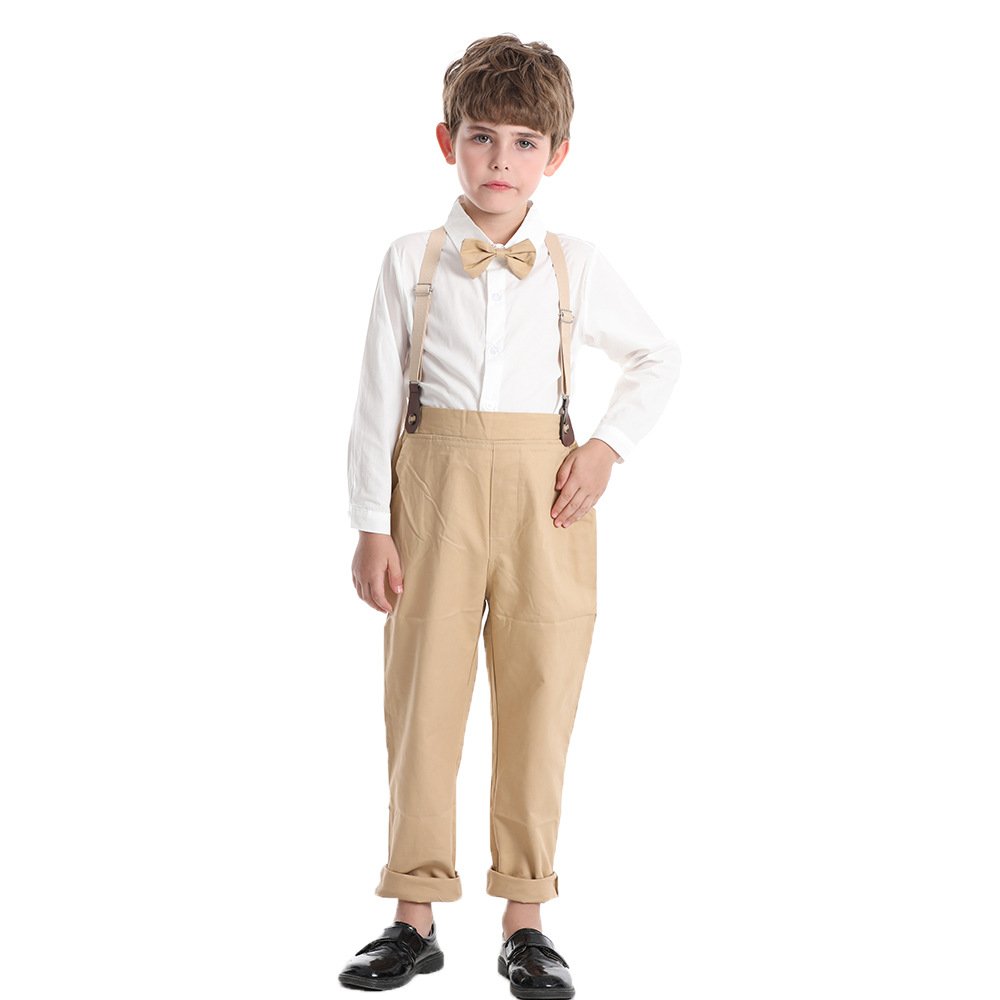 Custom Logo Baby Boy Clothes Bowtie Romper Shirt Suspender Cotton Pants Boy Formal Suit Children's Trousers Clothing Outfit sets