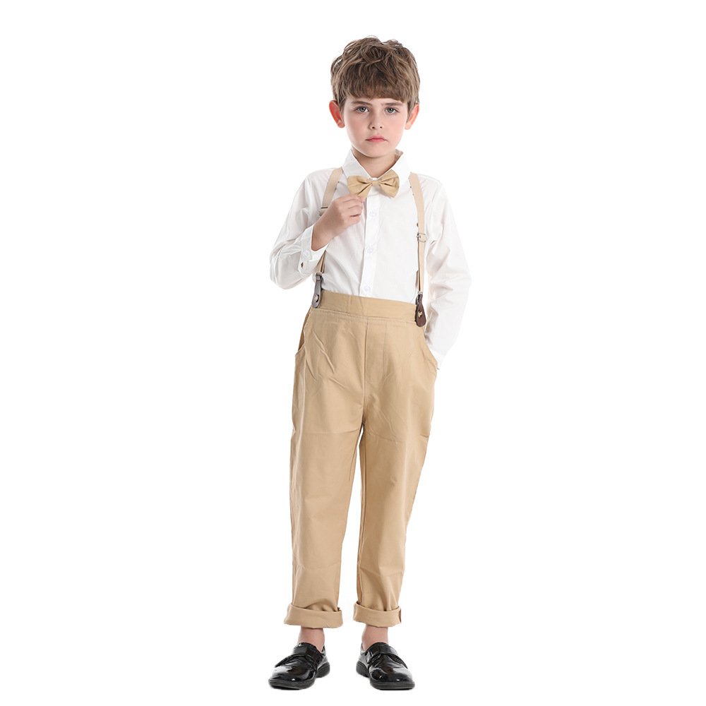 Custom Logo Baby Boy Clothes Bowtie Romper Shirt Suspender Cotton Pants Boy Formal Suit Children's Trousers Clothing Outfit sets
