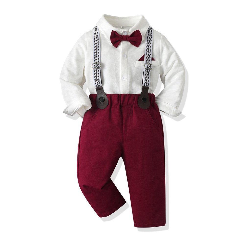 Custom Logo Baby Boy Clothes Bowtie Romper Shirt Suspender Cotton Pants Boy Formal Suit Children's Trousers Clothing Outfit sets