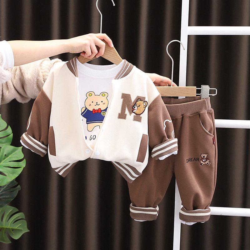 New Arrived Toddler Baby Boy Casual Spring Fall Clothing Cotton Long Sleeved Shirt +Jacket+ Denim Jeans 3Pcs Set