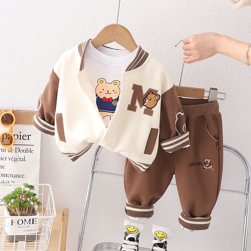 New Arrived Toddler Baby Boy Casual Spring Fall Clothing Cotton Long Sleeved Shirt +Jacket+ Denim Jeans 3Pcs Set