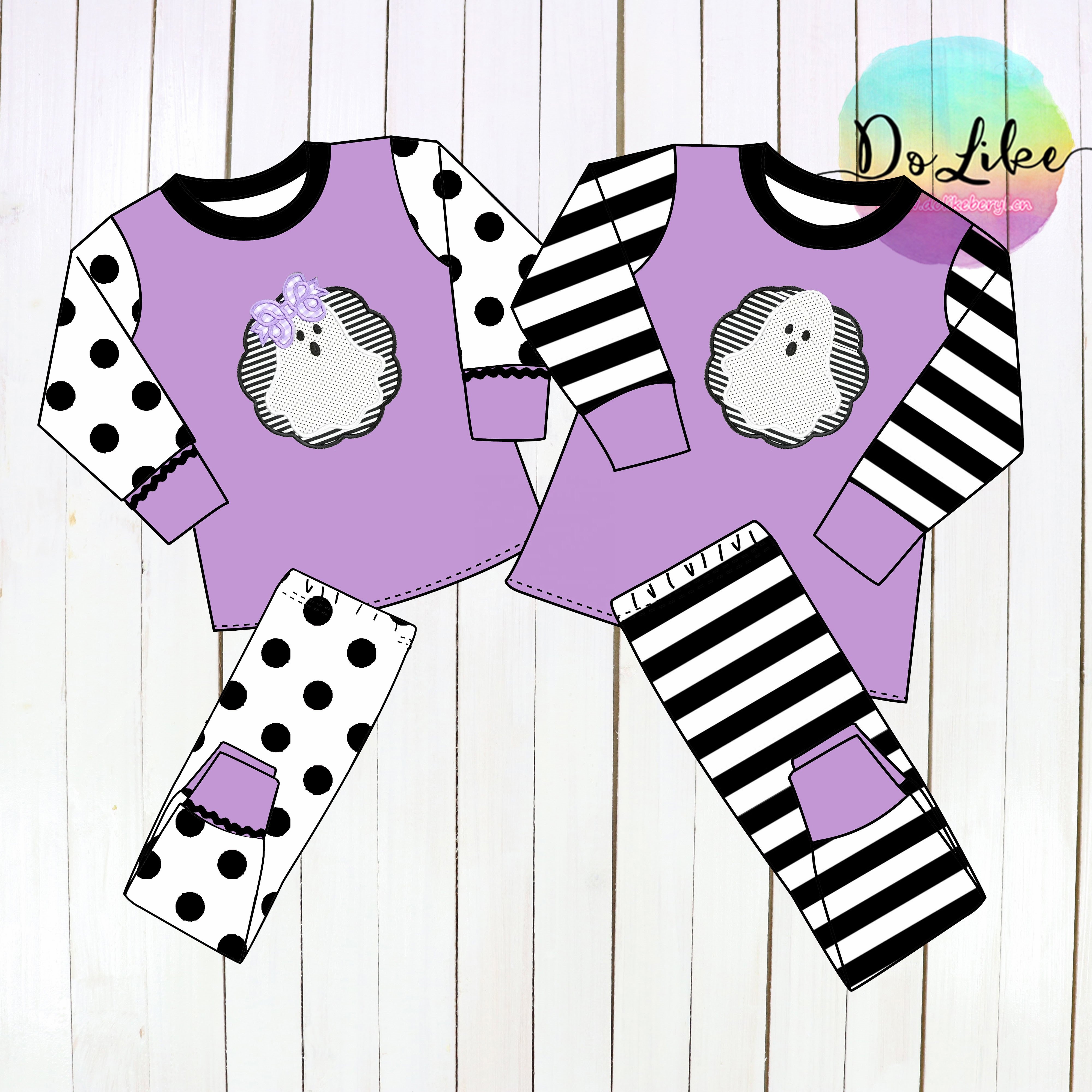 Cute sibling girls and boys clothing sets striped children's clothes embroidery baby pajamas for Halloween