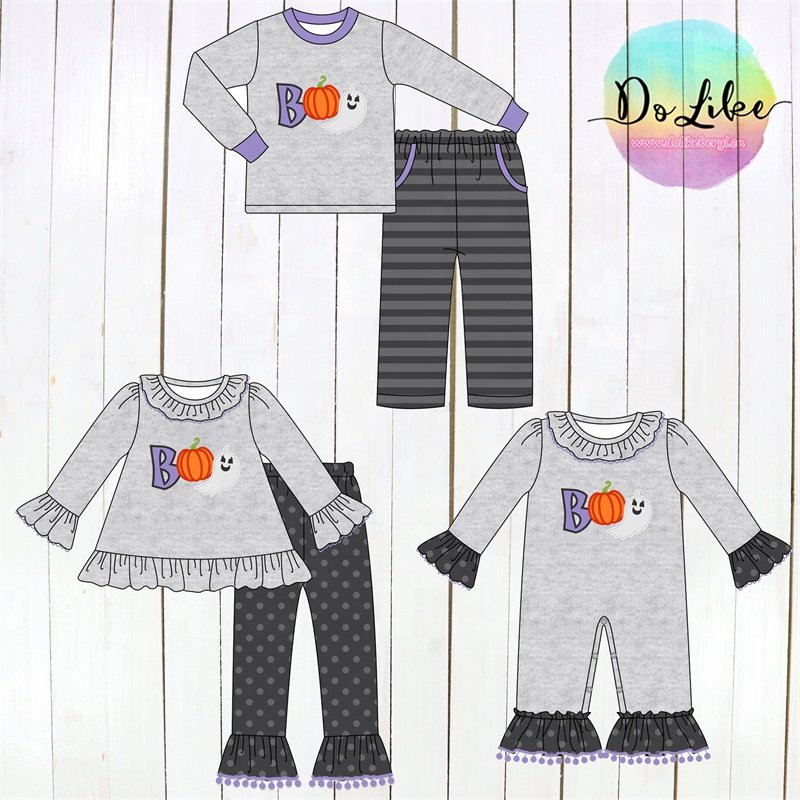 Cute sibling girls and boys clothing sets striped children's clothes embroidery baby pajamas for Halloween