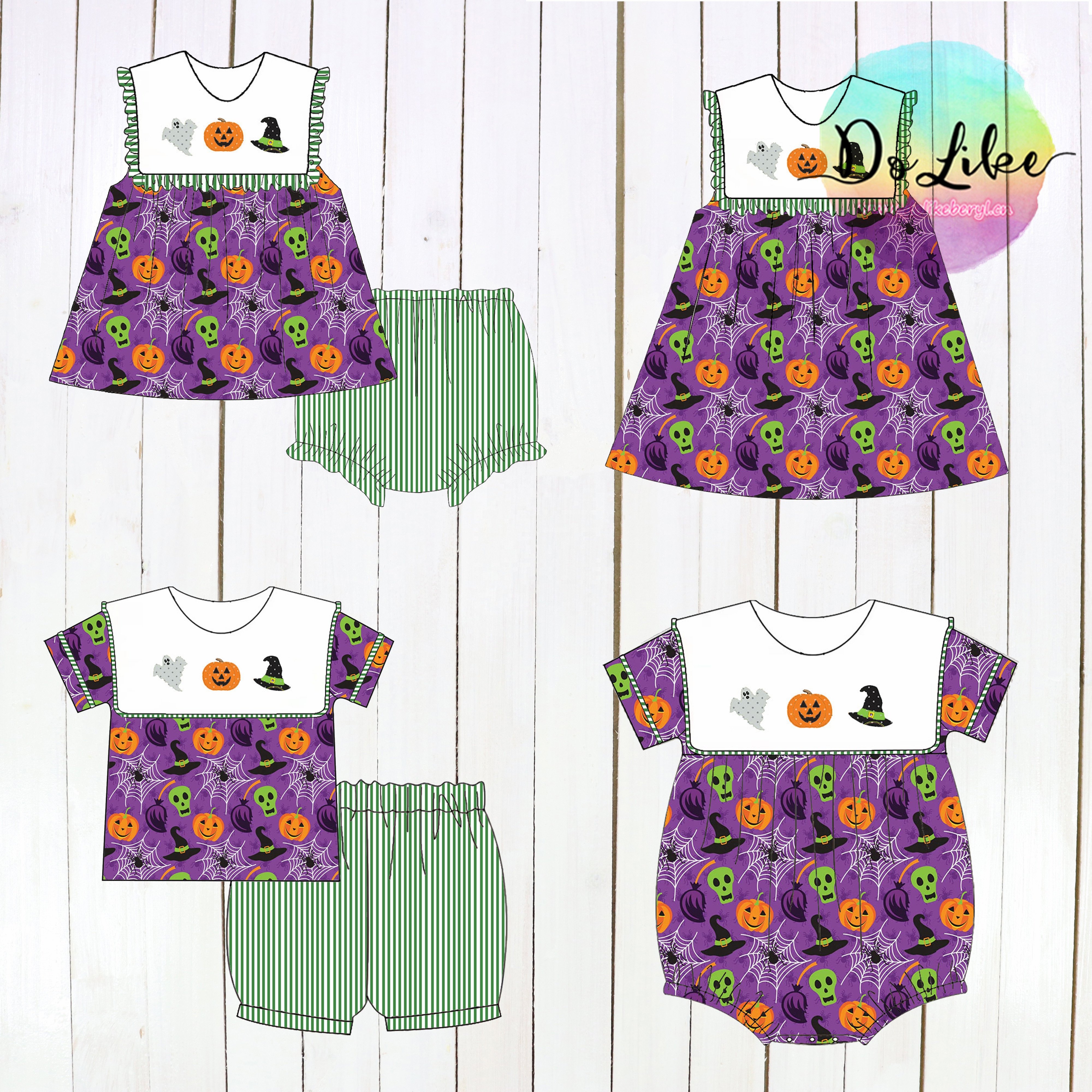 Cute sibling girls and boys clothing sets striped children's clothes embroidery baby pajamas for Halloween