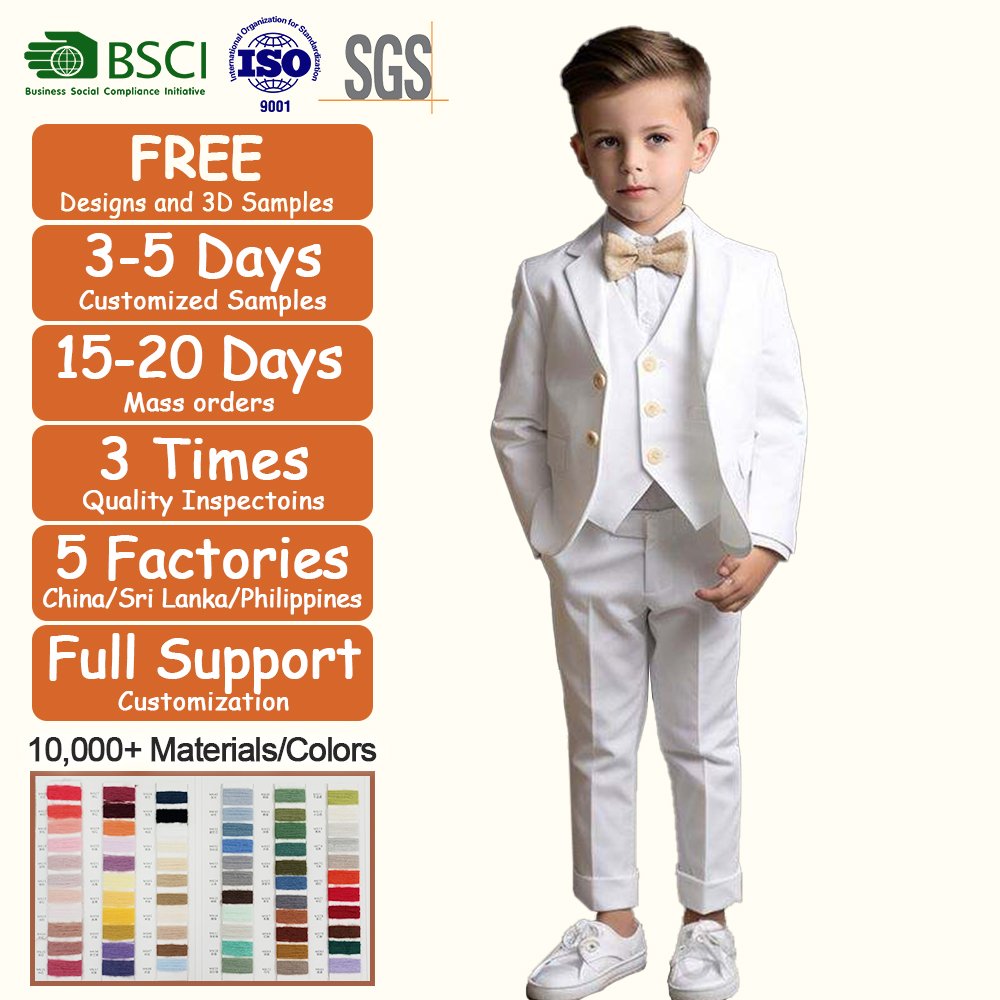 Custom Clothing OEM Boy Clothing Sets Kids Formal Suit Long Sleeve Shirts Vest Pants 3Pcs Outfits Sets Children Tuxedos
